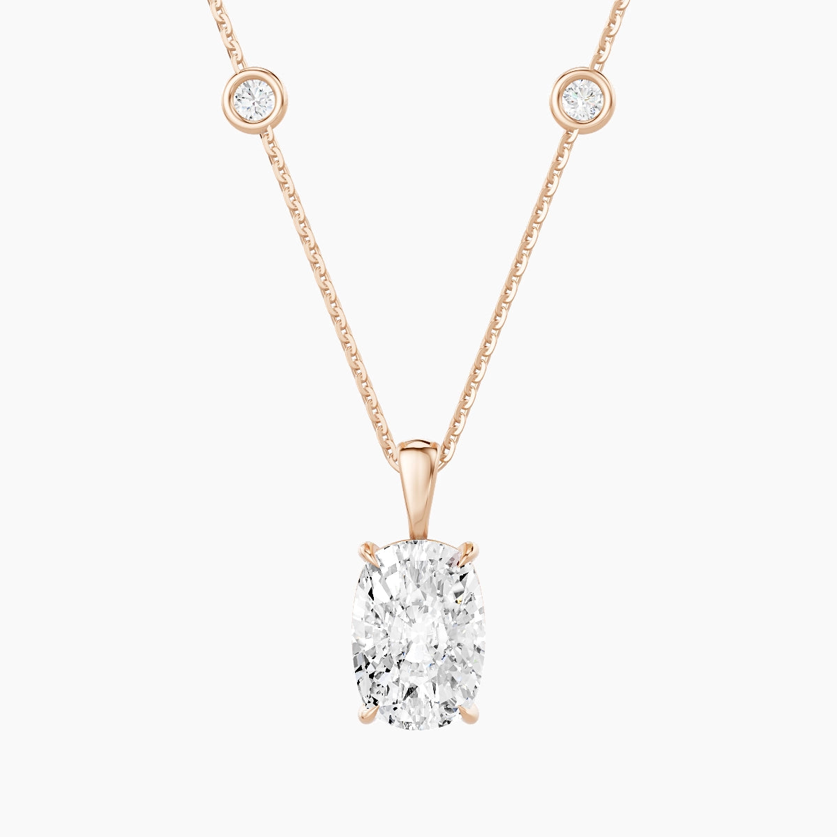 Hanging Solitaire with Sautoir | 18k Rose Gold 3 ct White Lab Diamond Cushion Pendant