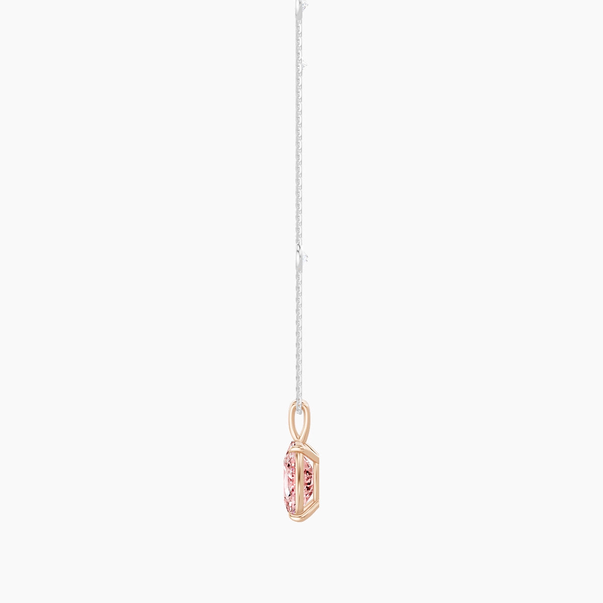 Hanging Solitaire with Sautoir | 18k White & Rose Gold 3 ct Pink Lab Diamond Cushion Pendant
