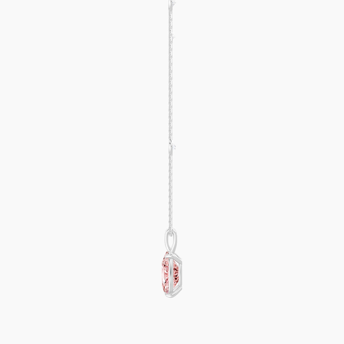 Hanging Solitaire with Sautoir | 18k White Gold 3 ct Pink Lab Diamond Cushion Pendant