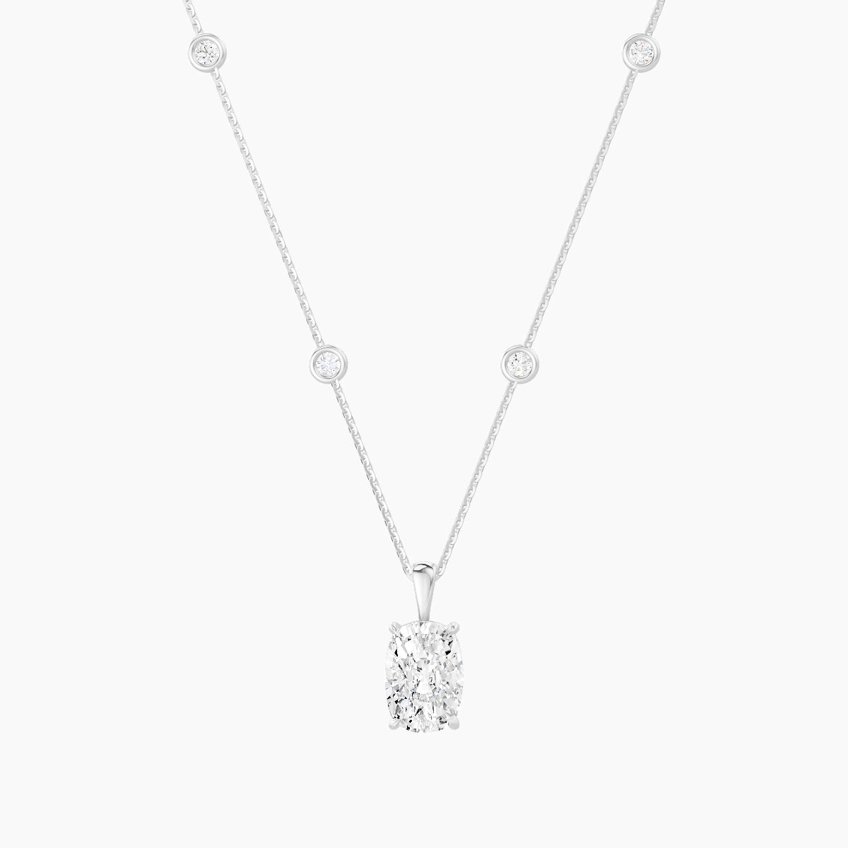 Hanging Solitaire with Sautoir | 18k White Gold 3 ct White Lab Diamond Cushion Pendant