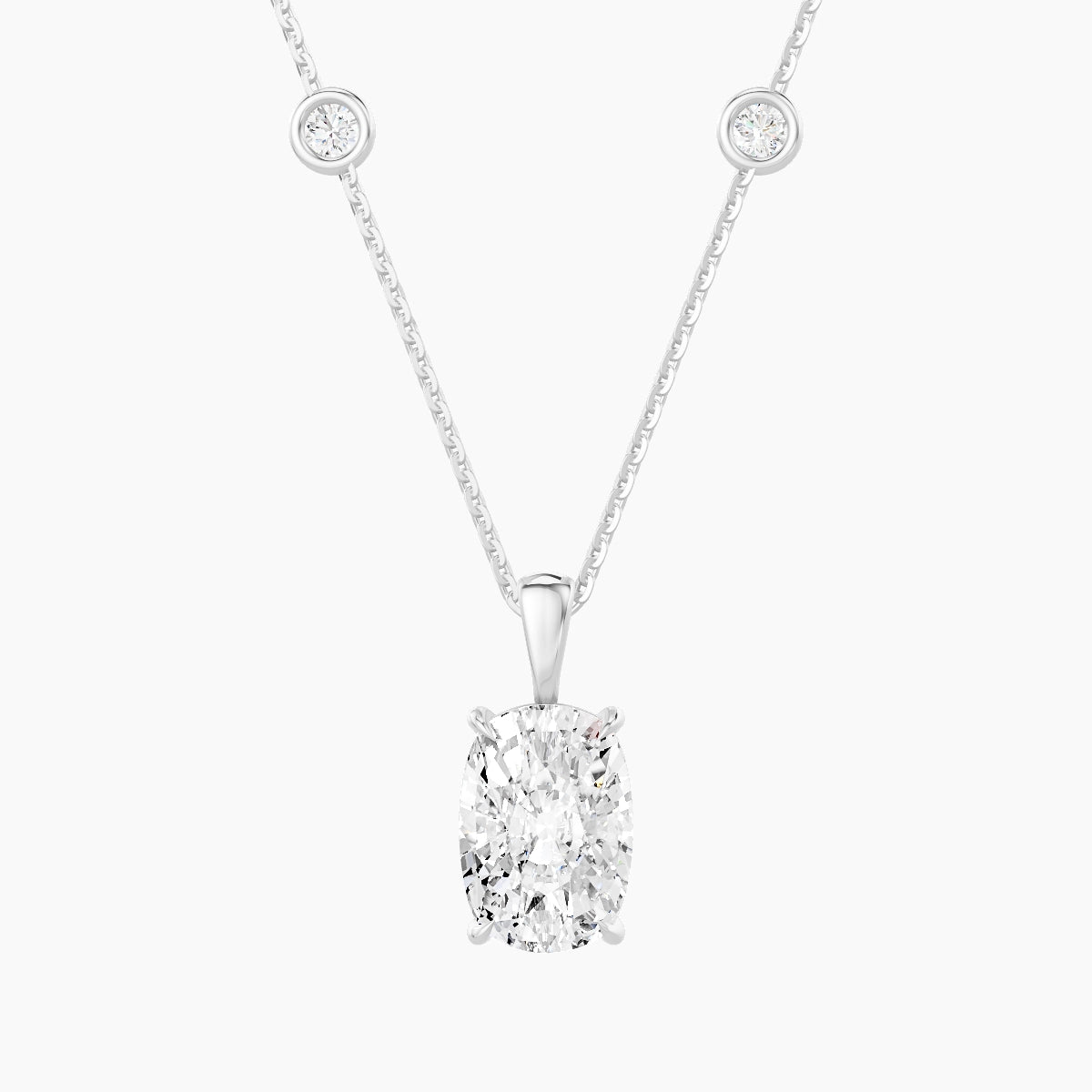 Hanging Solitaire with Sautoir | 18k White Gold 3 ct White Lab Diamond Cushion Pendant