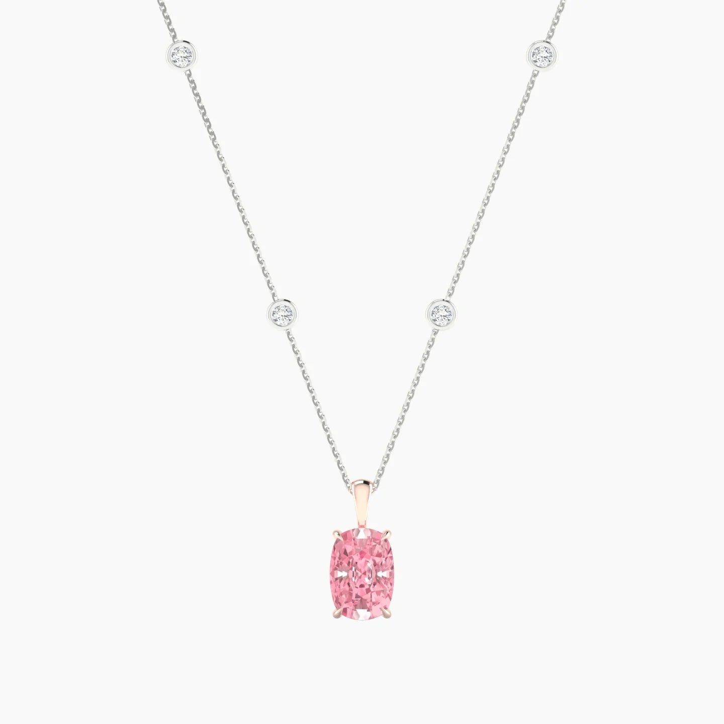 Hanging Solitaire with Sautoir | 18k White & Rose Gold 3 ct Cushion Cut Pendant Setting