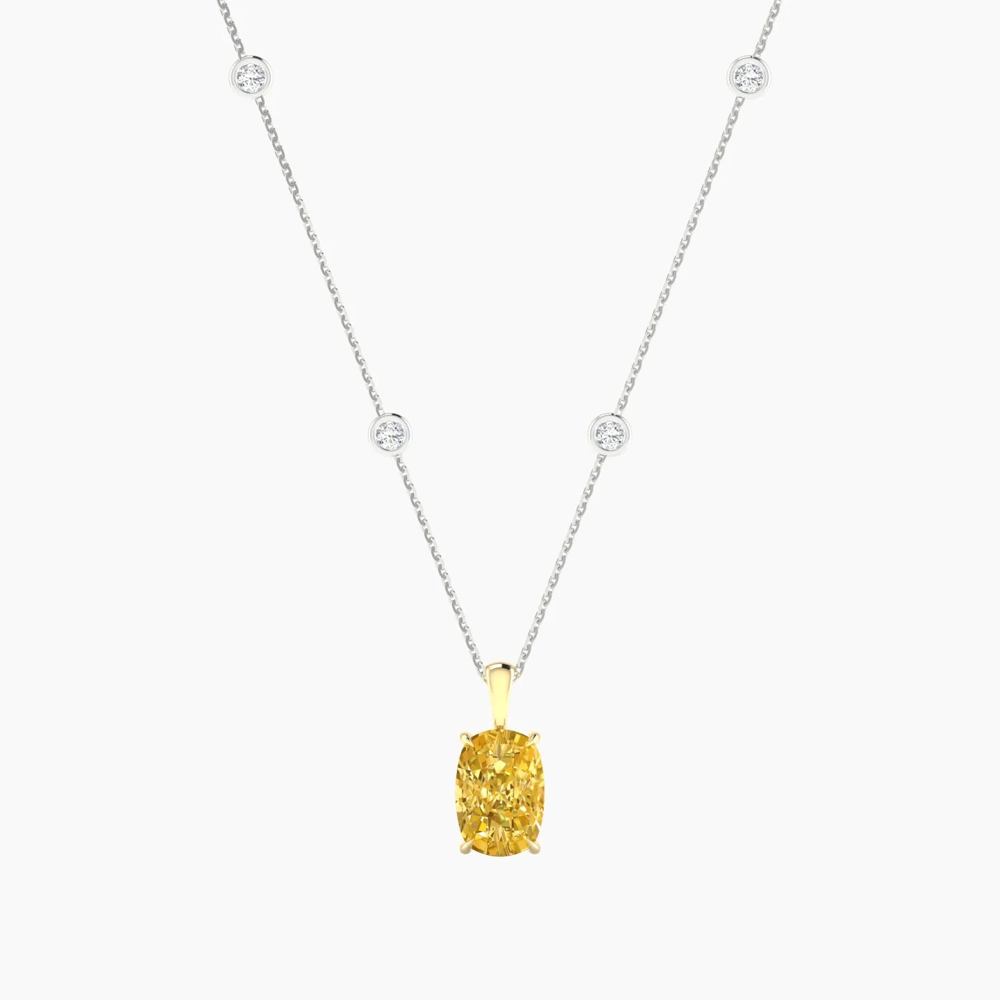 Hanging Solitaire with Sautoir | 18k White & Yellow Gold 3 ct Cushion Cut Pendant Setting