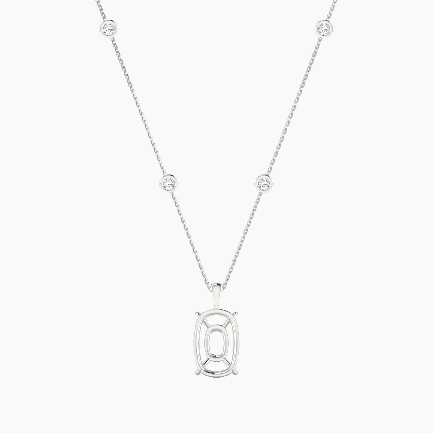 Hanging Solitaire with Sautoir | 18k White Gold 5-7.99 ct Cushion Cut Pendant Setting