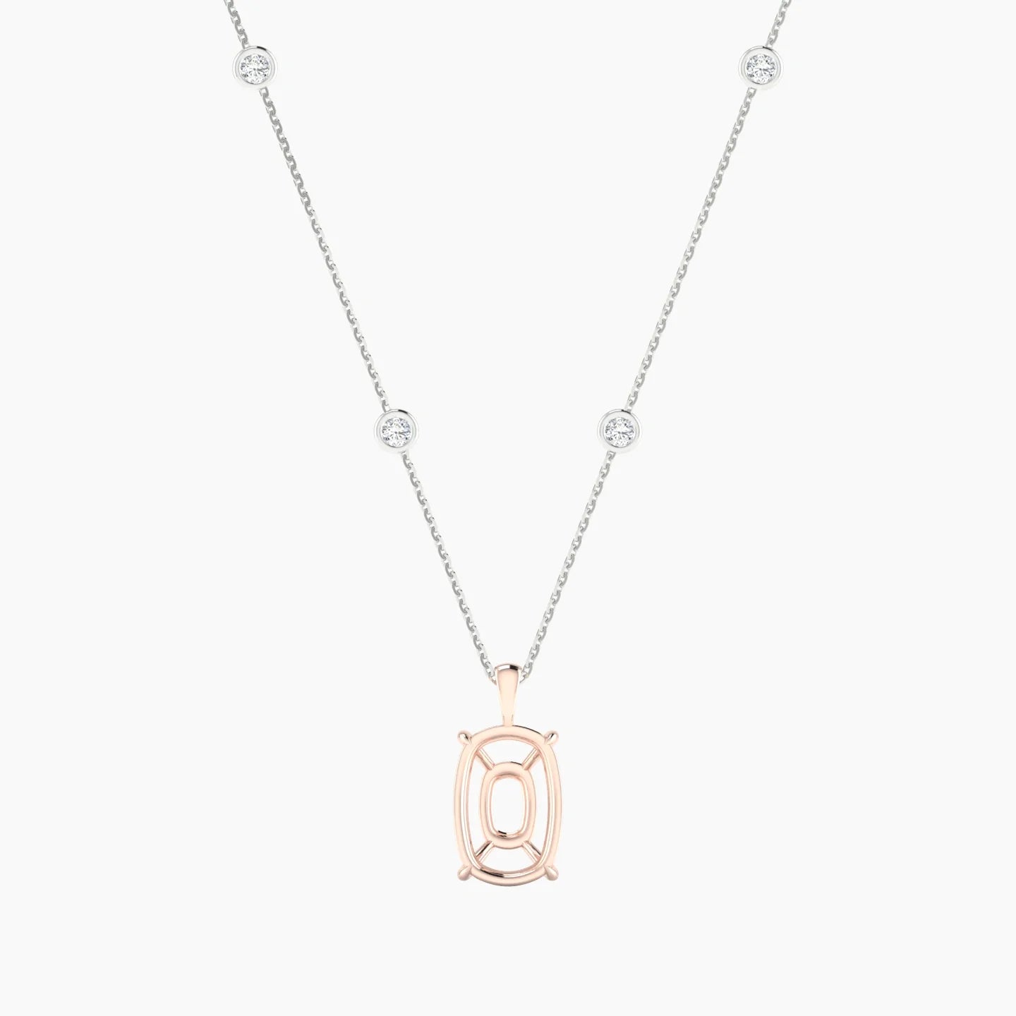 Hanging Solitaire with Sautoir | 18k White & Rose Gold 5-7.99 ct Cushion Cut Pendant Setting