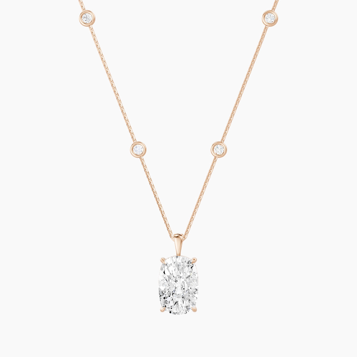 Hanging Solitaire with Sautoir | 18k Rose Gold 5 ct White Lab Diamond Cushion Pendant