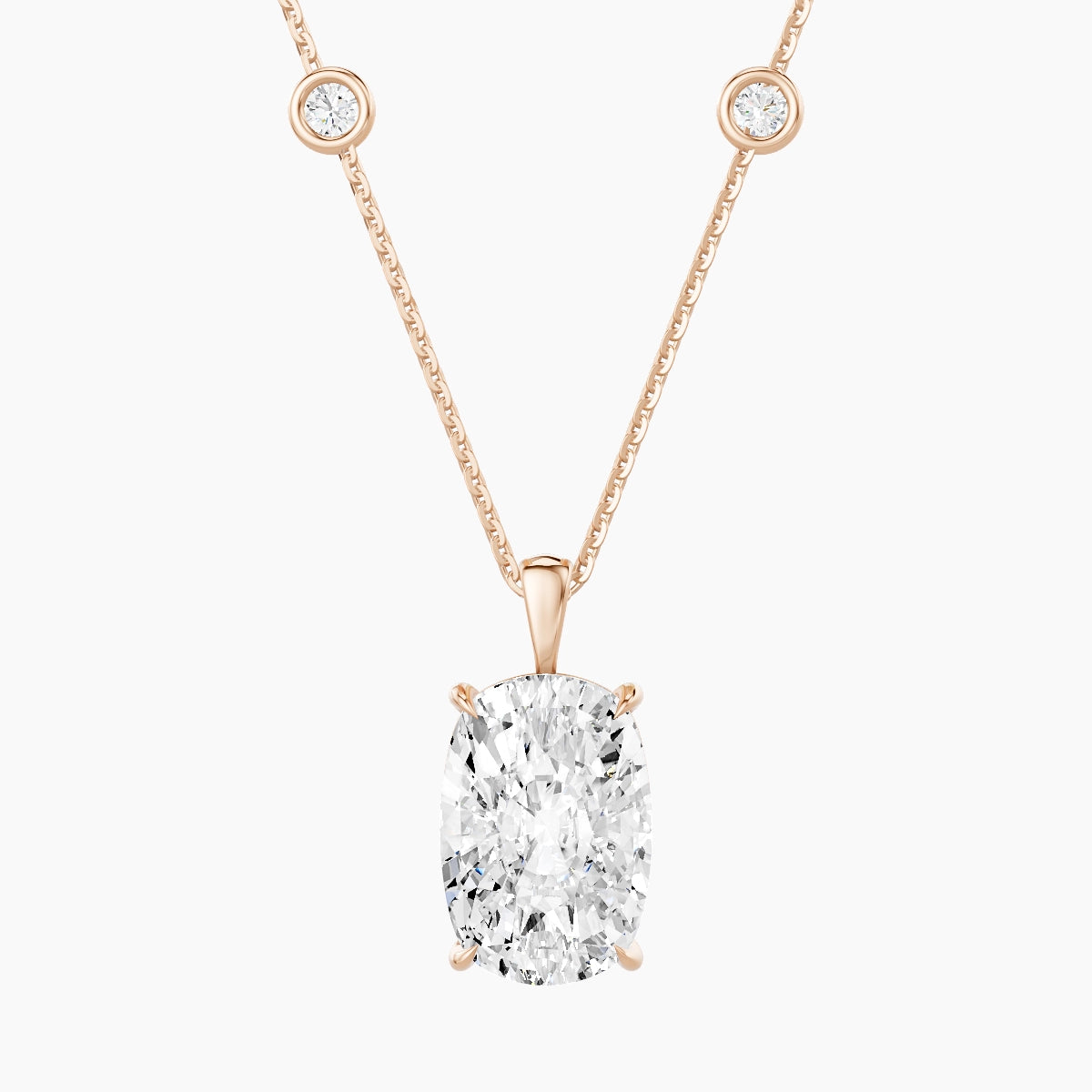 Hanging Solitaire with Sautoir | 18k Rose Gold 5 ct White Lab Diamond Cushion Pendant