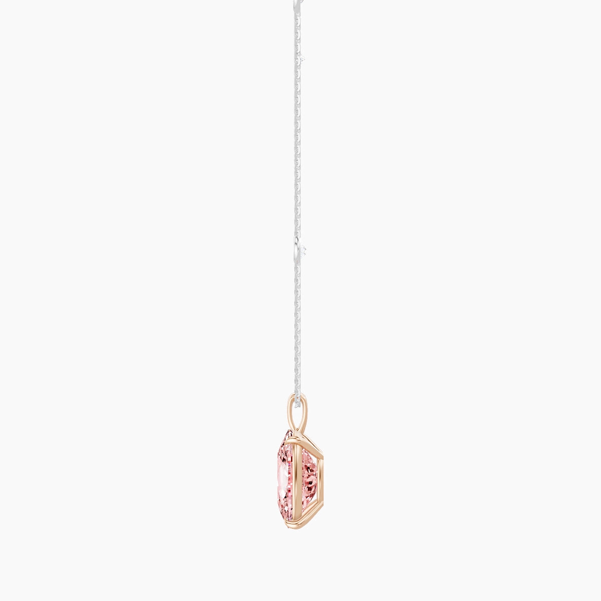 Hanging Solitaire with Sautoir | 18k White & Rose Gold 5 ct Pink Lab Diamond Cushion Pendant