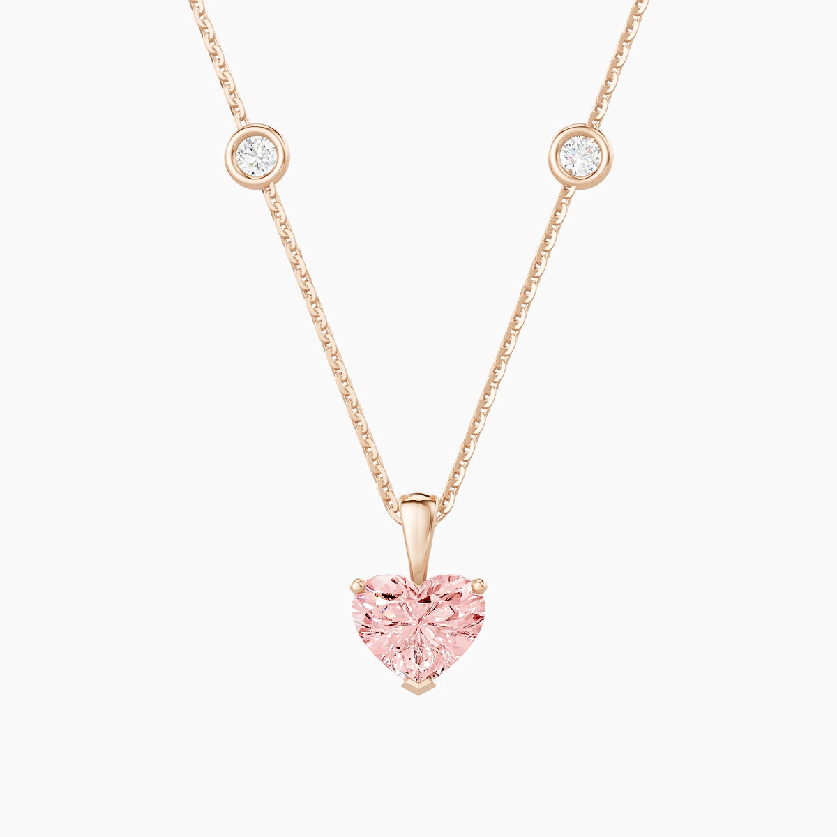 Hanging Solitaire with Sautoir | 18k Rose Gold 1 ct Pink Lab Diamond Heart Pendant