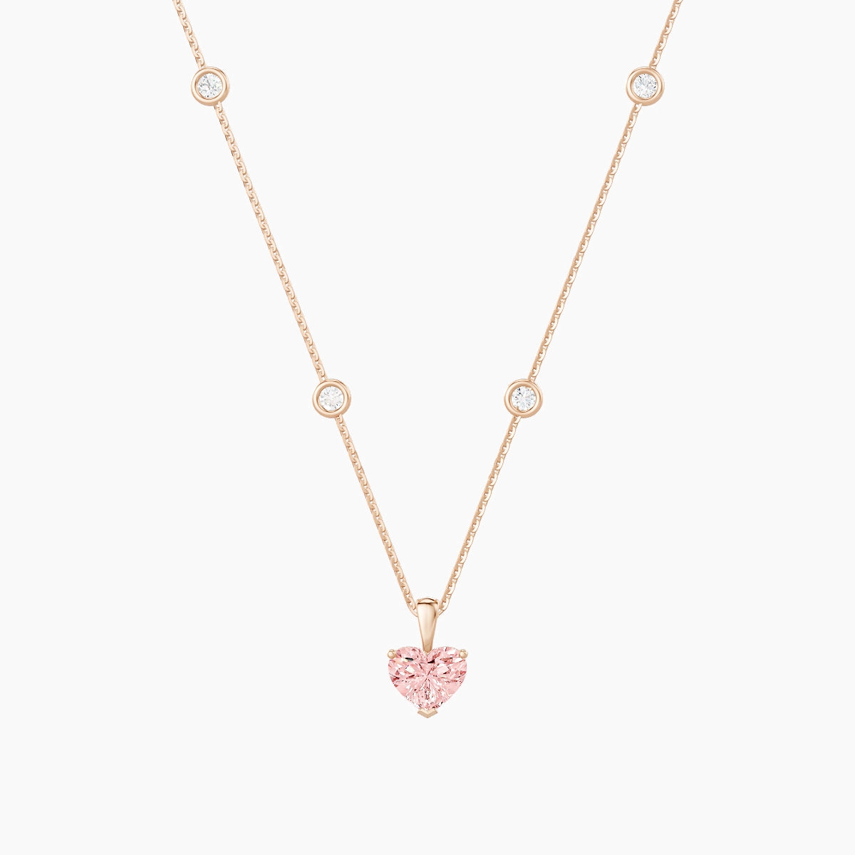 Hanging Solitaire with Sautoir | 18k Rose Gold 1 ct Pink Lab Diamond Heart Pendant