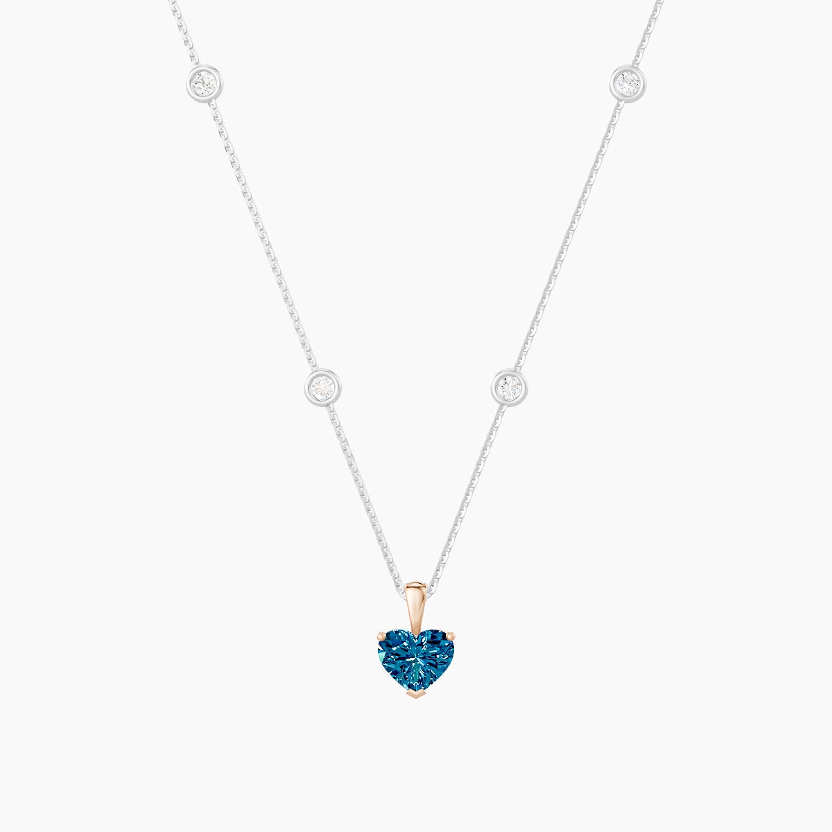 Hanging Solitaire with Sautoir | 18k White & Rose Gold 1 ct Blue Lab Diamond Heart Pendant