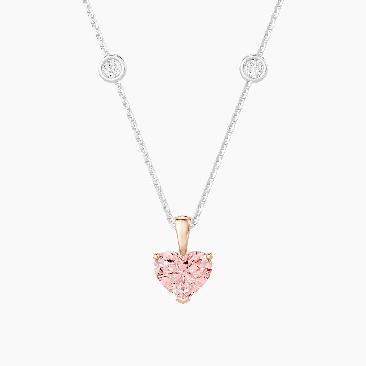 Hanging Solitaire with Sautoir | 18k White & Rose Gold 1 ct Pink Lab Diamond Heart Pendant