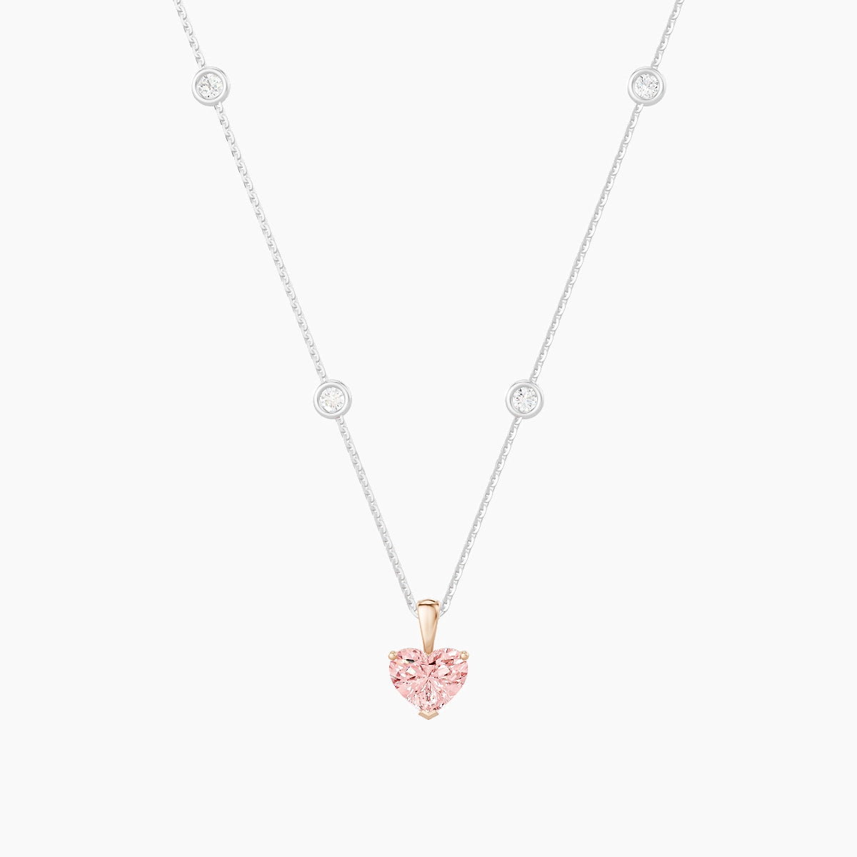 Hanging Solitaire with Sautoir | 18k White & Rose Gold 1 ct Pink Lab Diamond Heart Pendant