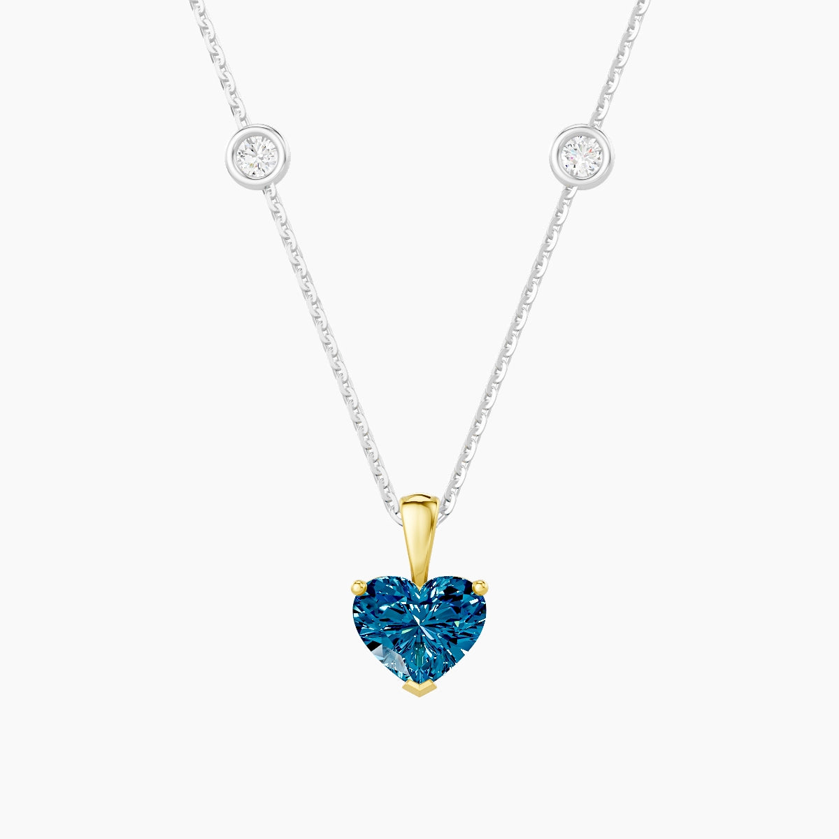 Hanging Solitaire with Sautoir | 18k White & Yellow Gold 1 ct Blue Lab Diamond Heart Pendant