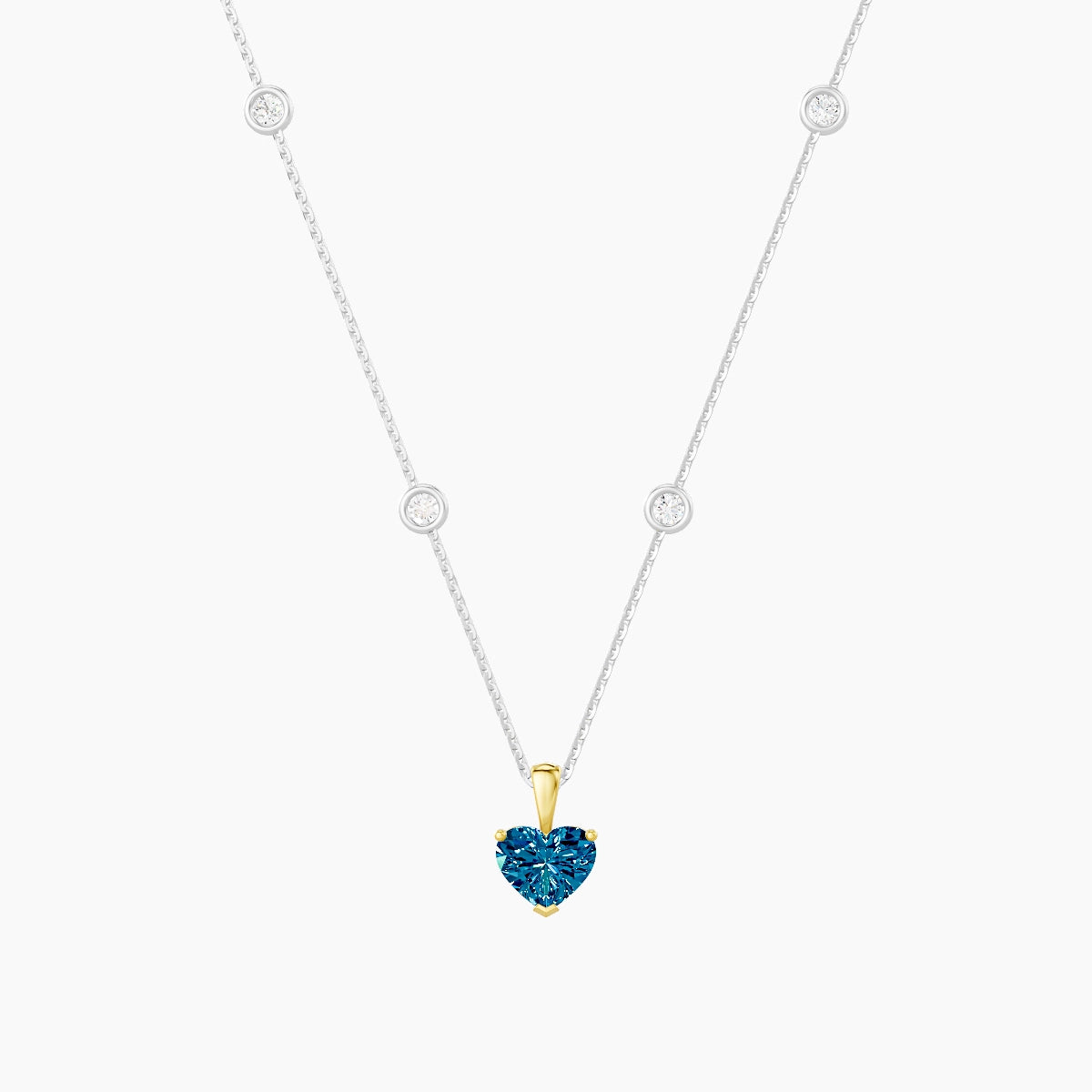Hanging Solitaire with Sautoir | 18k White & Yellow Gold 1 ct Blue Lab Diamond Heart Pendant