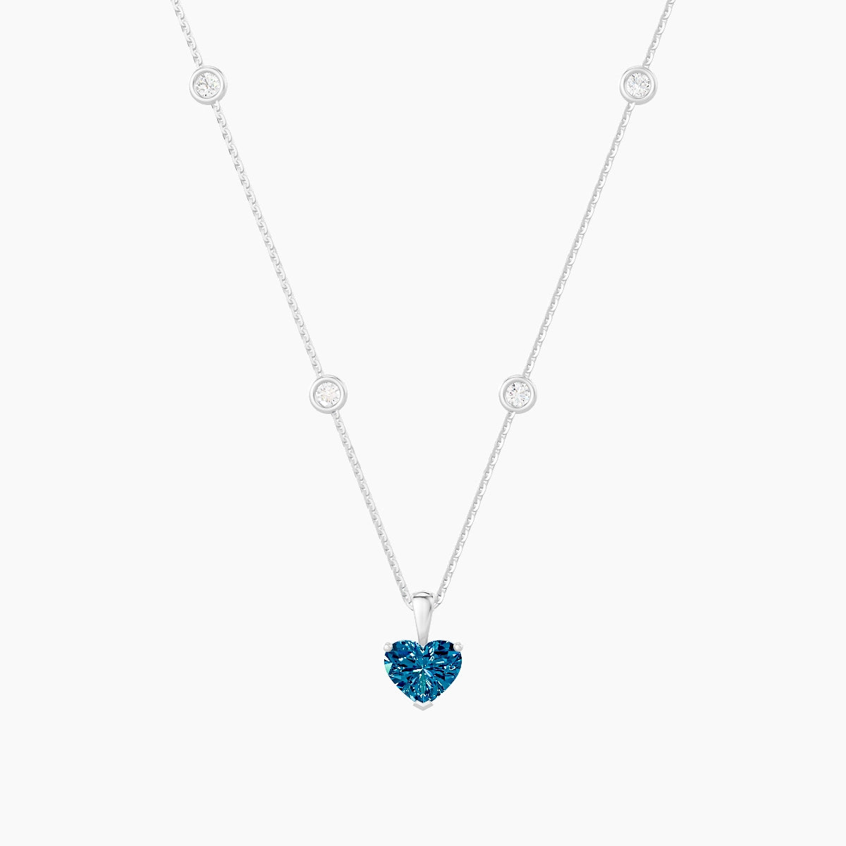Hanging Solitaire with Sautoir | 18k White Gold 1 ct Blue Lab Diamond Heart Pendant