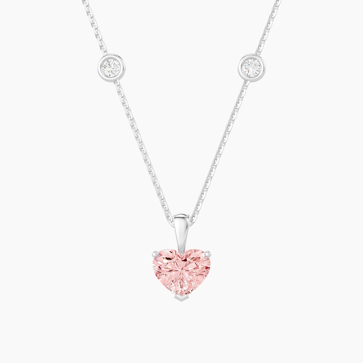 Hanging Solitaire with Sautoir | 18k White Gold 1 ct Pink Lab Diamond Heart Pendant