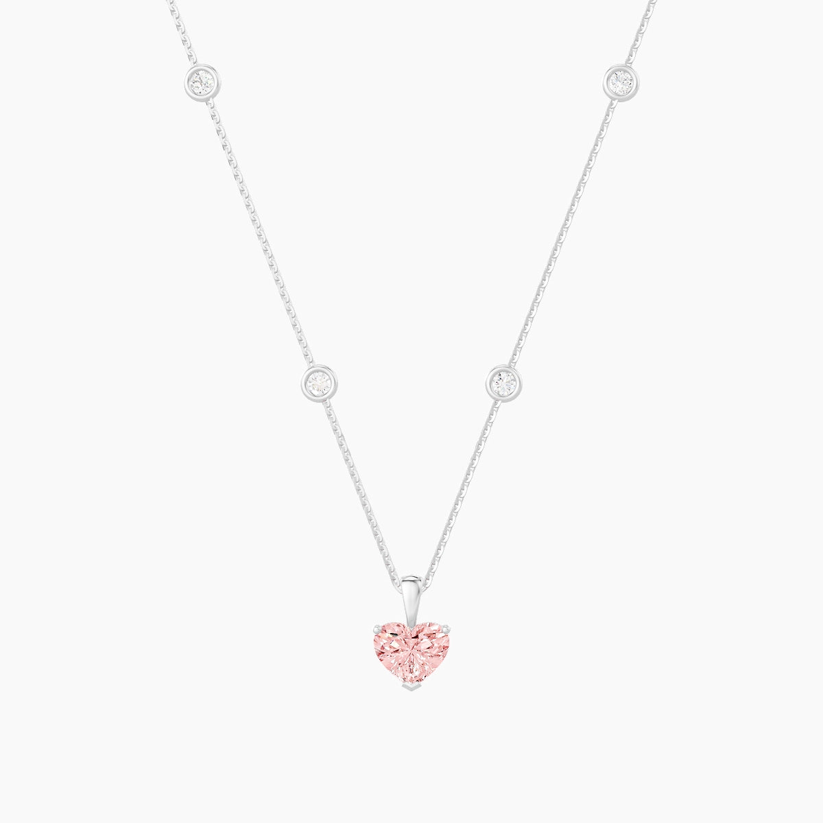 Hanging Solitaire with Sautoir | 18k White Gold 1 ct Pink Lab Diamond Heart Pendant