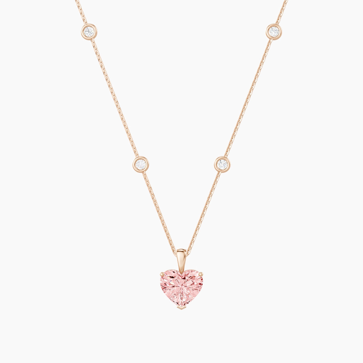 Hanging Solitaire with Sautoir | 18k Rose Gold 2 ct Pink Lab Diamond Heart Pendant