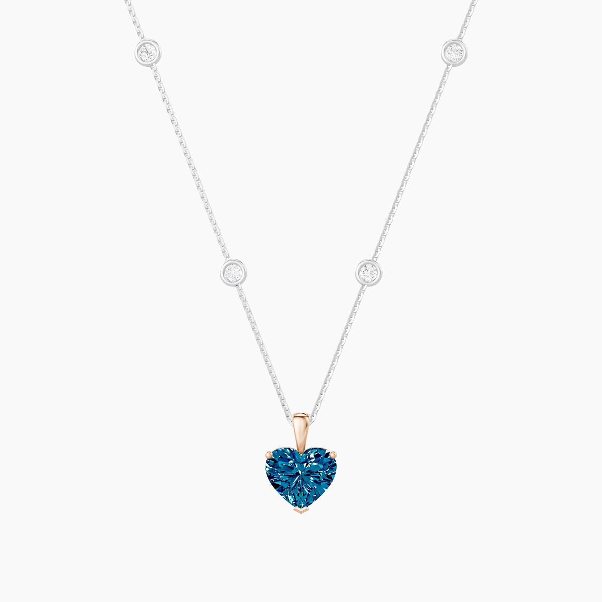 Hanging Solitaire with Sautoir | 18k White & Rose Gold 2 ct Blue Lab Diamond Heart Pendant