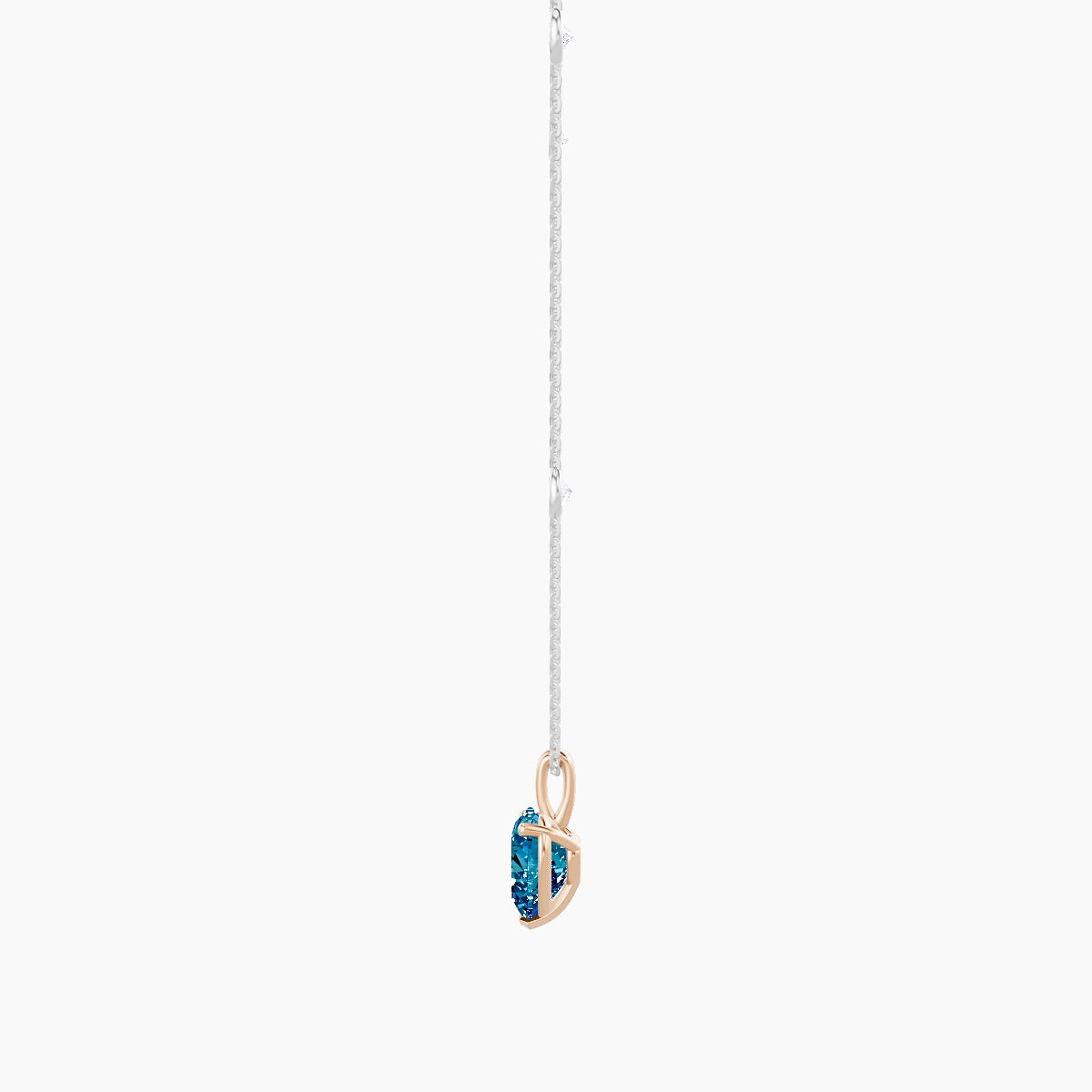 Hanging Solitaire with Sautoir | 18k White & Rose Gold 2 ct Blue Lab Diamond Heart Pendant