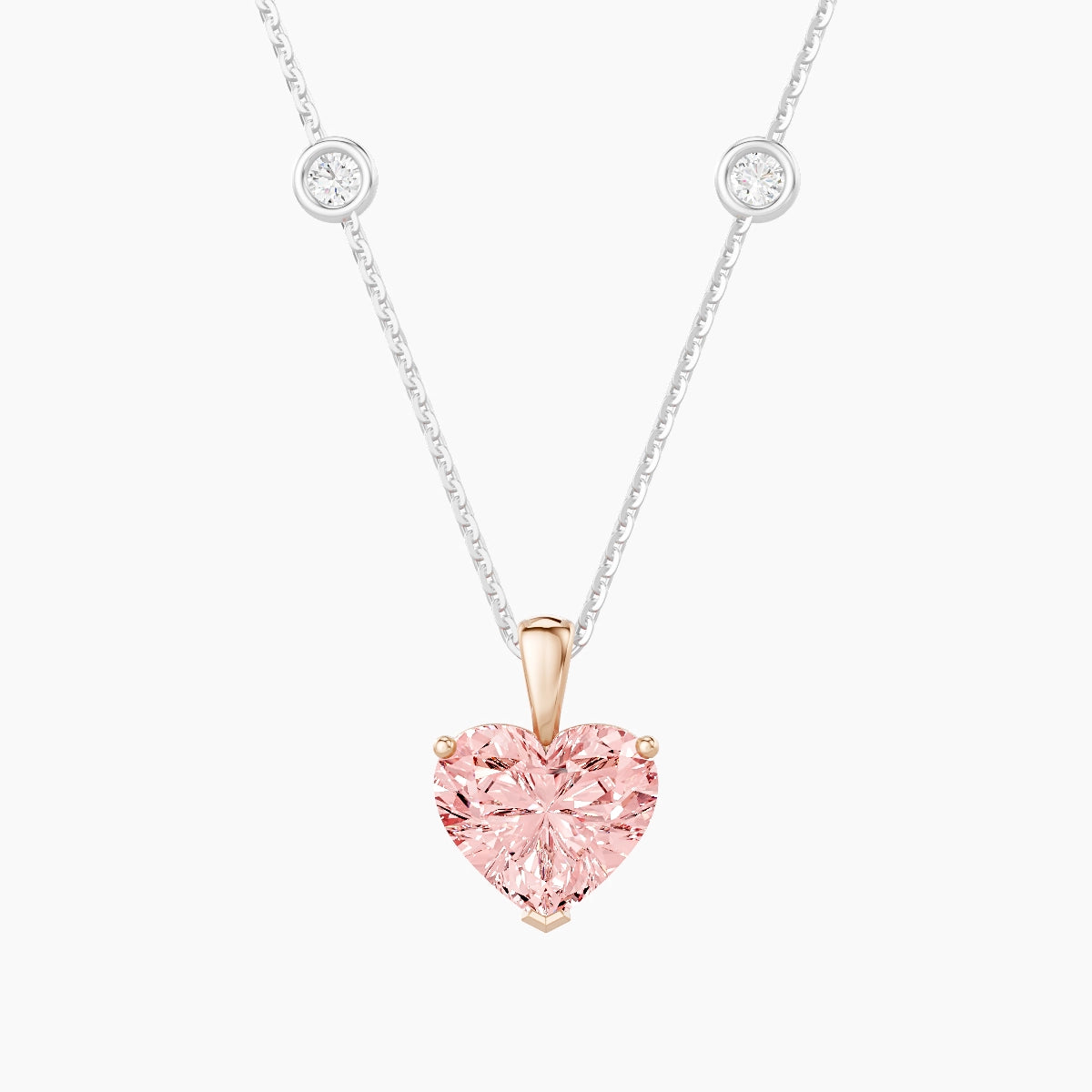Hanging Solitaire with Sautoir | 18k White & Rose Gold 2 ct Pink Lab Diamond Heart Pendant