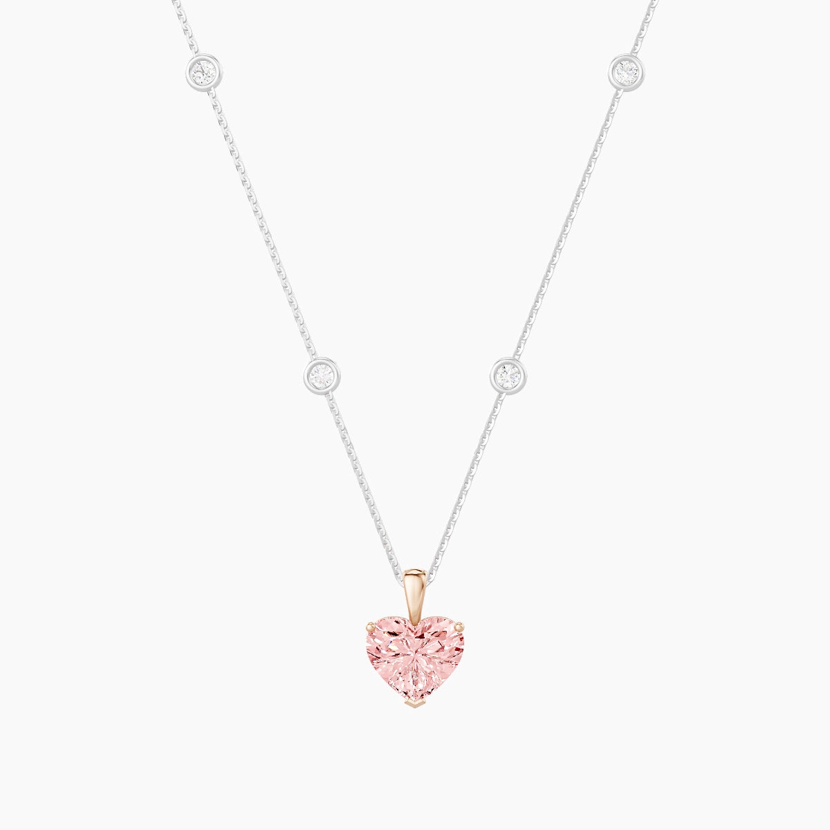 Hanging Solitaire with Sautoir | 18k White & Rose Gold 2 ct Pink Lab Diamond Heart Pendant