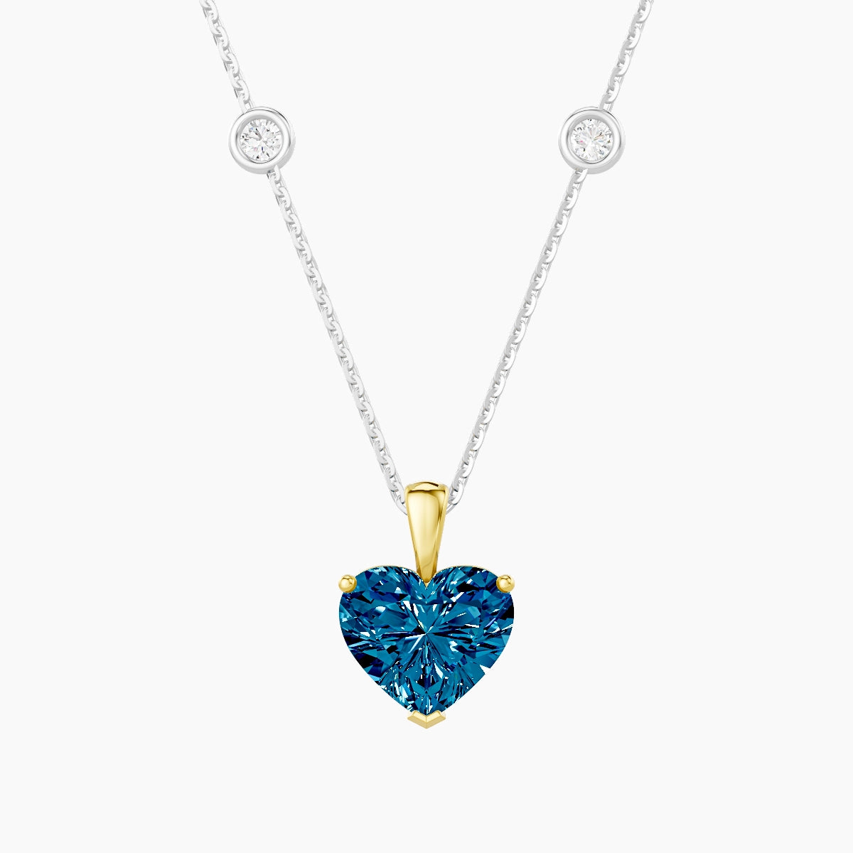 Hanging Solitaire with Sautoir | 18k White & Yellow Gold 2 ct Blue Lab Diamond Heart Pendant