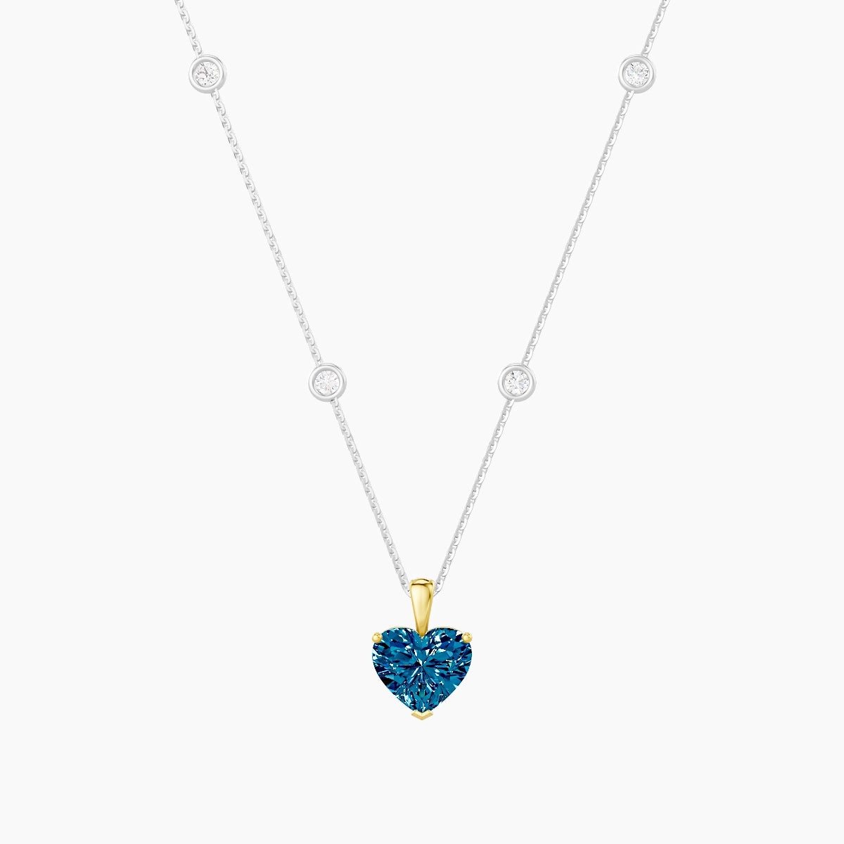 Hanging Solitaire with Sautoir | 18k White & Yellow Gold 2 ct Blue Lab Diamond Heart Pendant