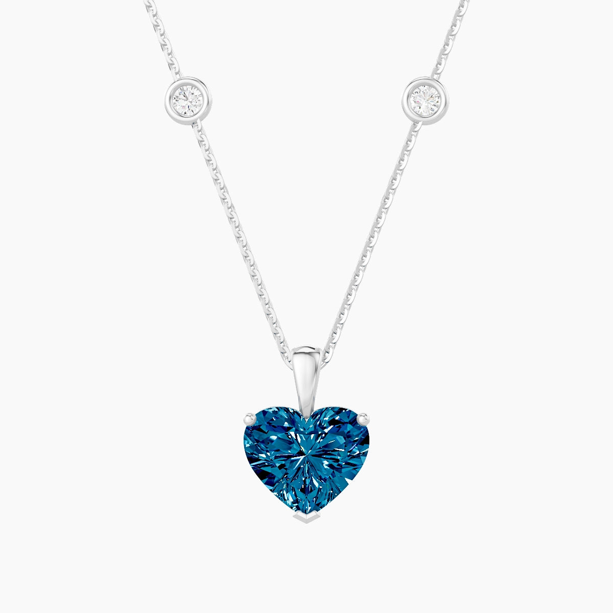 Hanging Solitaire with Sautoir | 18k White Gold 2 ct Blue Lab Diamond Heart Pendant