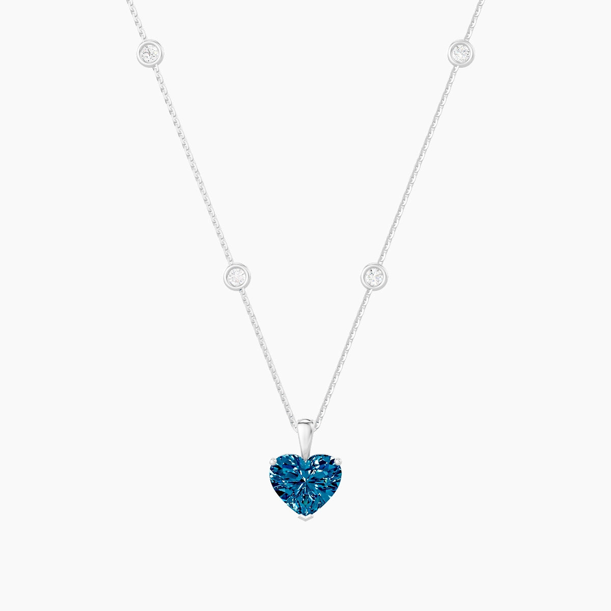 Hanging Solitaire with Sautoir | 18k White Gold 2 ct Blue Lab Diamond Heart Pendant