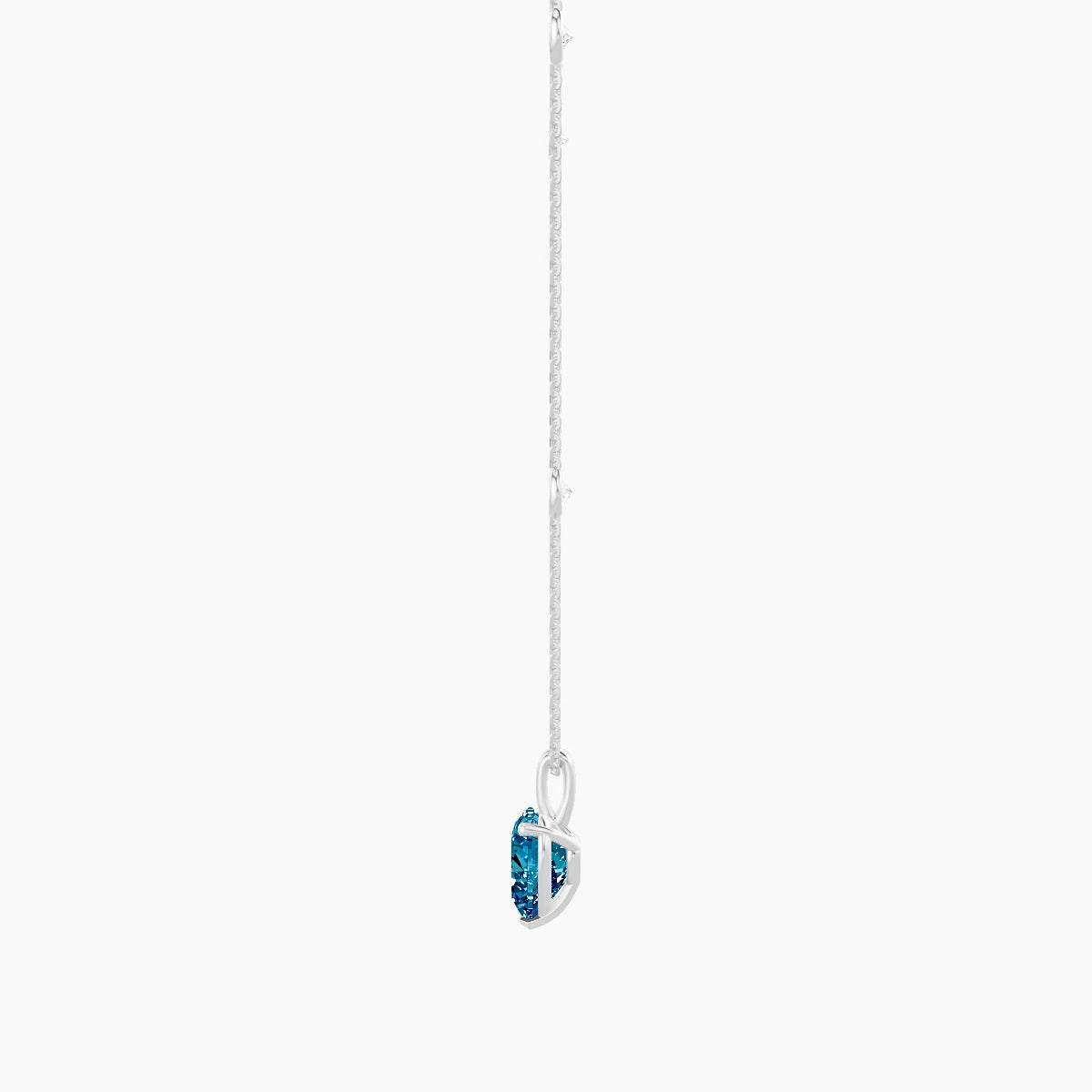 Hanging Solitaire with Sautoir | 18k White Gold 2 ct Blue Lab Diamond Heart Pendant