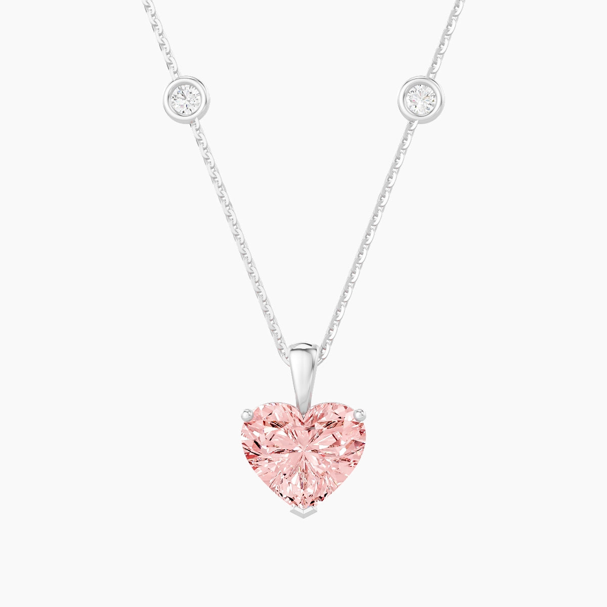 Hanging Solitaire with Sautoir | 18k White Gold 2 ct Pink Lab Diamond Heart Pendant
