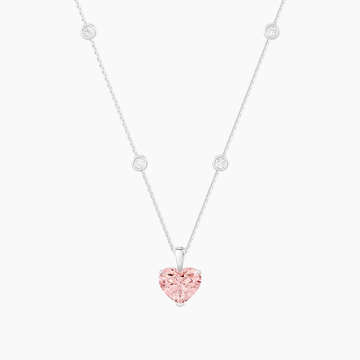 Hanging Solitaire with Sautoir | 18k White Gold 2 ct Pink Lab Diamond Heart Pendant