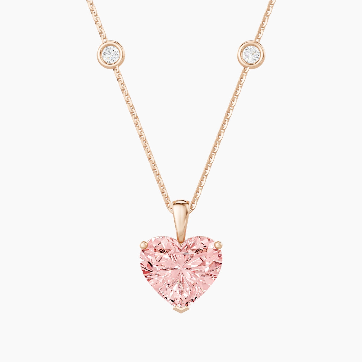 Hanging Solitaire with Sautoir | 18k Rose Gold 3 ct Pink Lab Diamond Heart Pendant