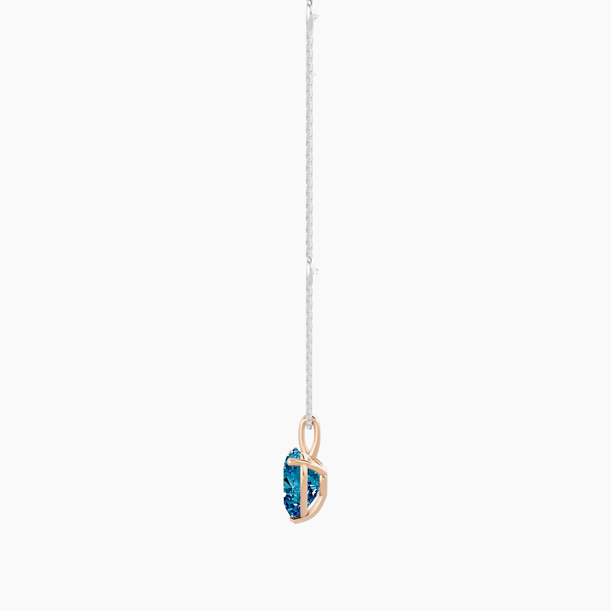 Hanging Solitaire with Sautoir | 18k White & Rose Gold 3 ct Blue Lab Diamond Heart Pendant
