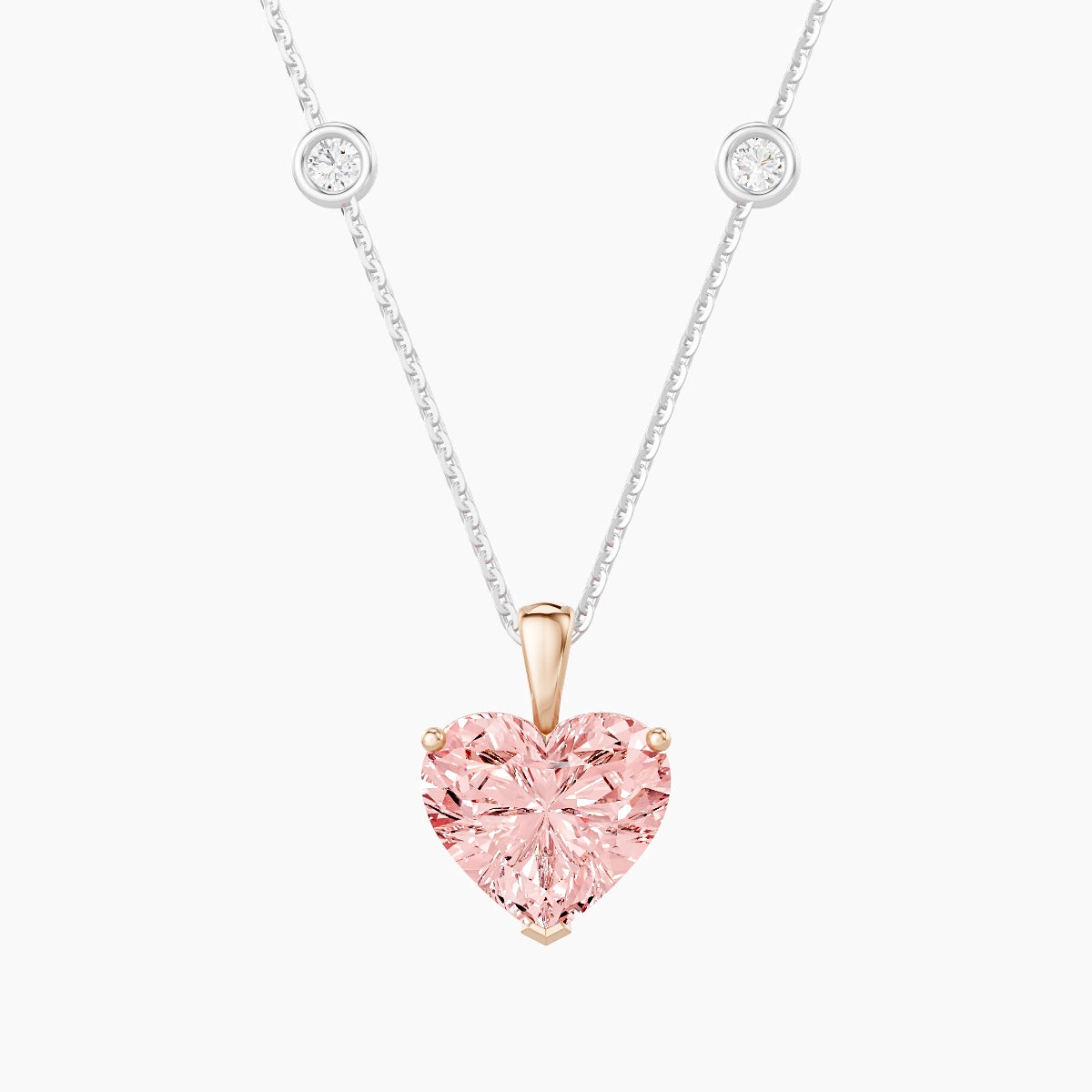 Hanging Solitaire with Sautoir | 18k White & Rose Gold 3 ct Pink Lab Diamond Heart Pendant