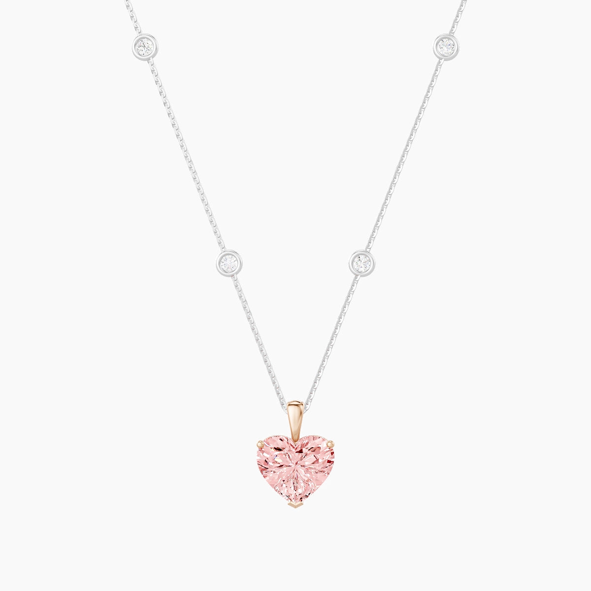 Hanging Solitaire with Sautoir | 18k White & Rose Gold 3 ct Pink Lab Diamond Heart Pendant