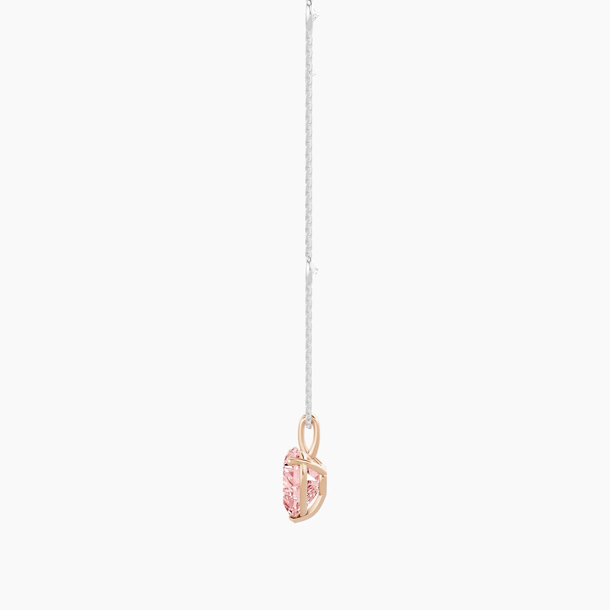 Hanging Solitaire with Sautoir | 18k White & Rose Gold 3 ct Pink Lab Diamond Heart Pendant