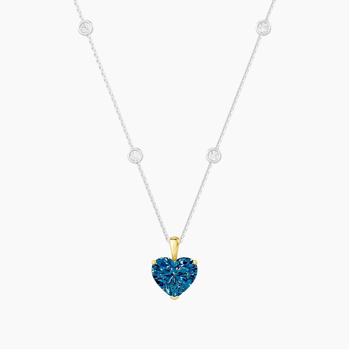Hanging Solitaire with Sautoir | 18k White & Yellow Gold 3 ct Blue Lab Diamond Heart Pendant