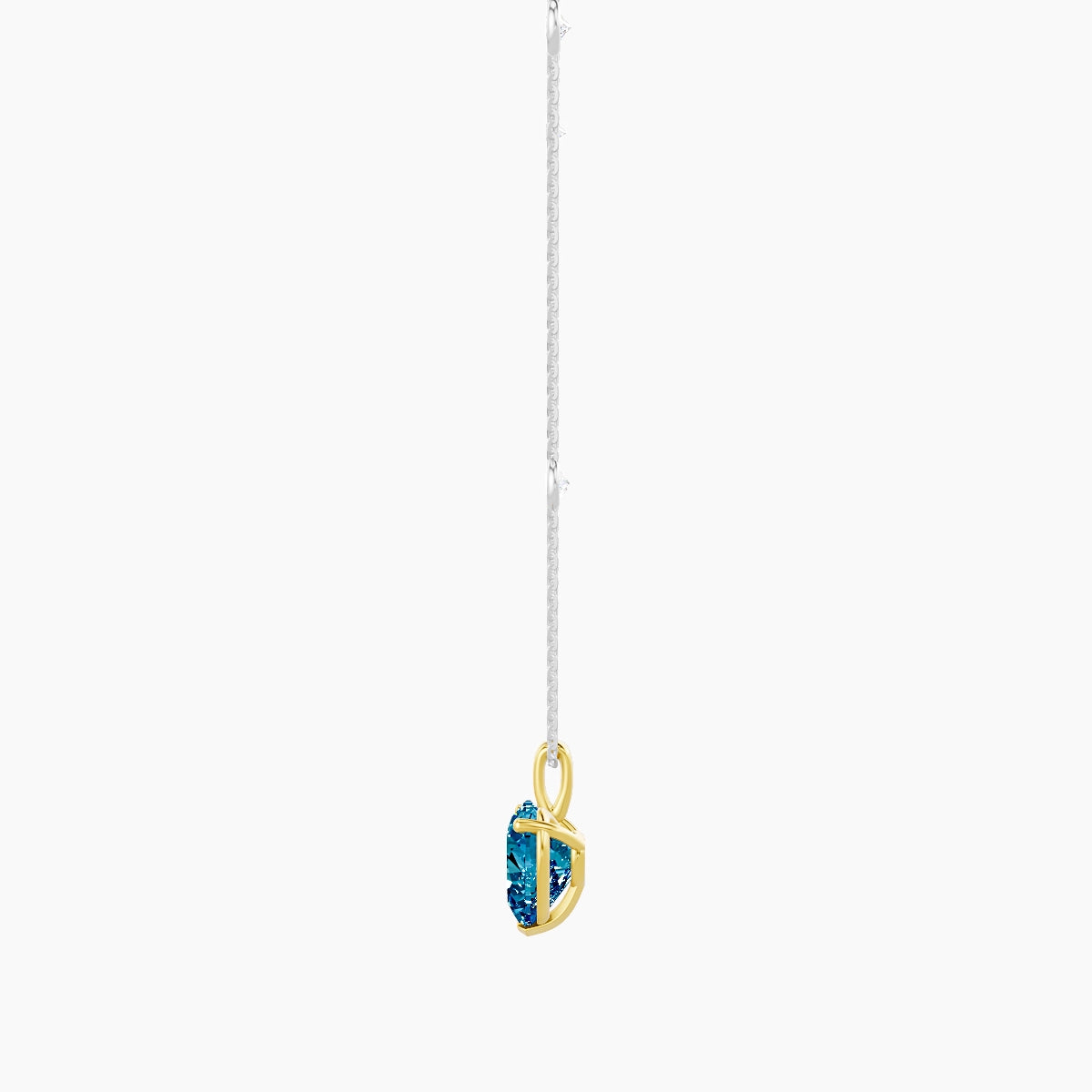 Hanging Solitaire with Sautoir | 18k White & Yellow Gold 3 ct Blue Lab Diamond Heart Pendant