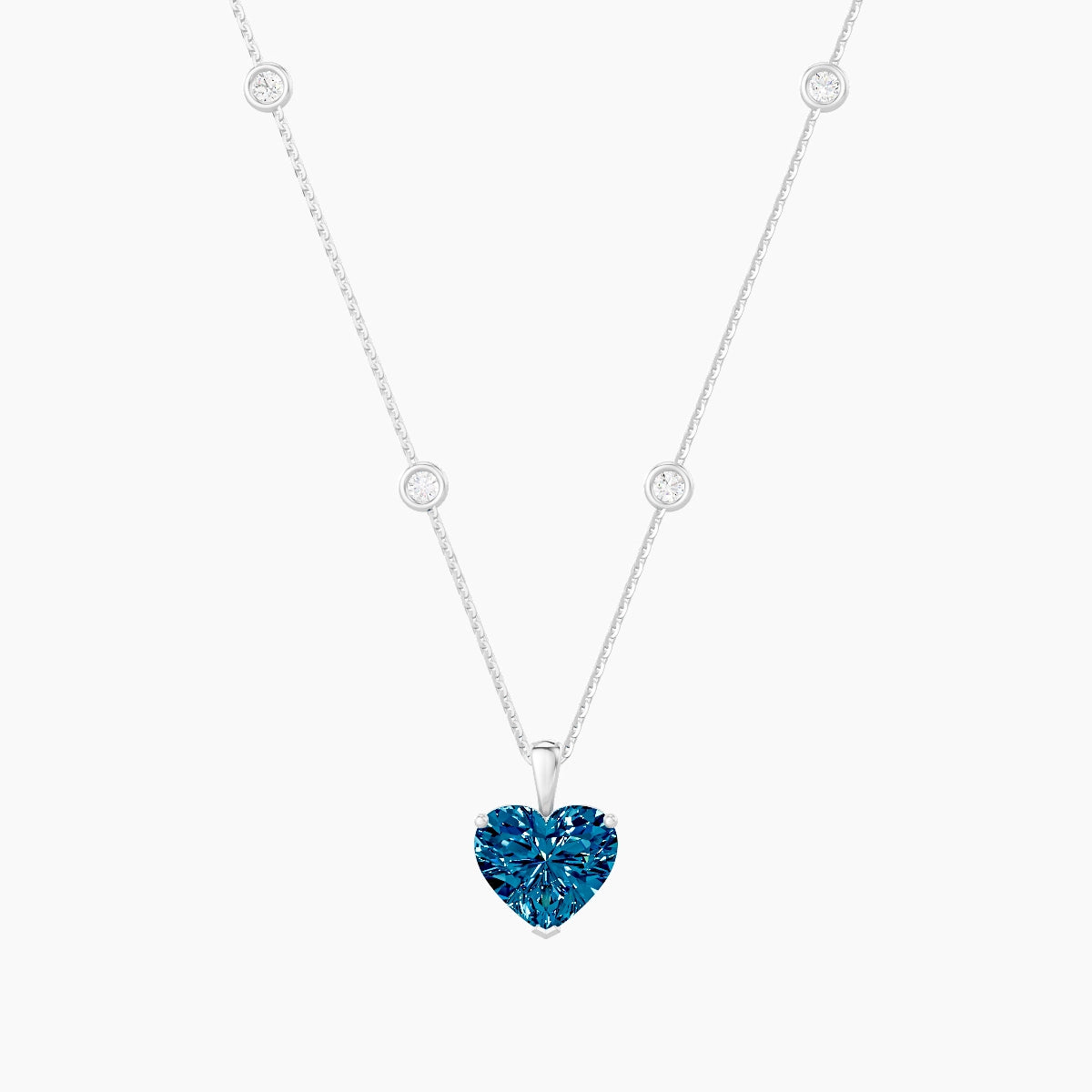 Hanging Solitaire with Sautoir | 18k White Gold 3 ct Blue Lab Diamond Heart Pendant