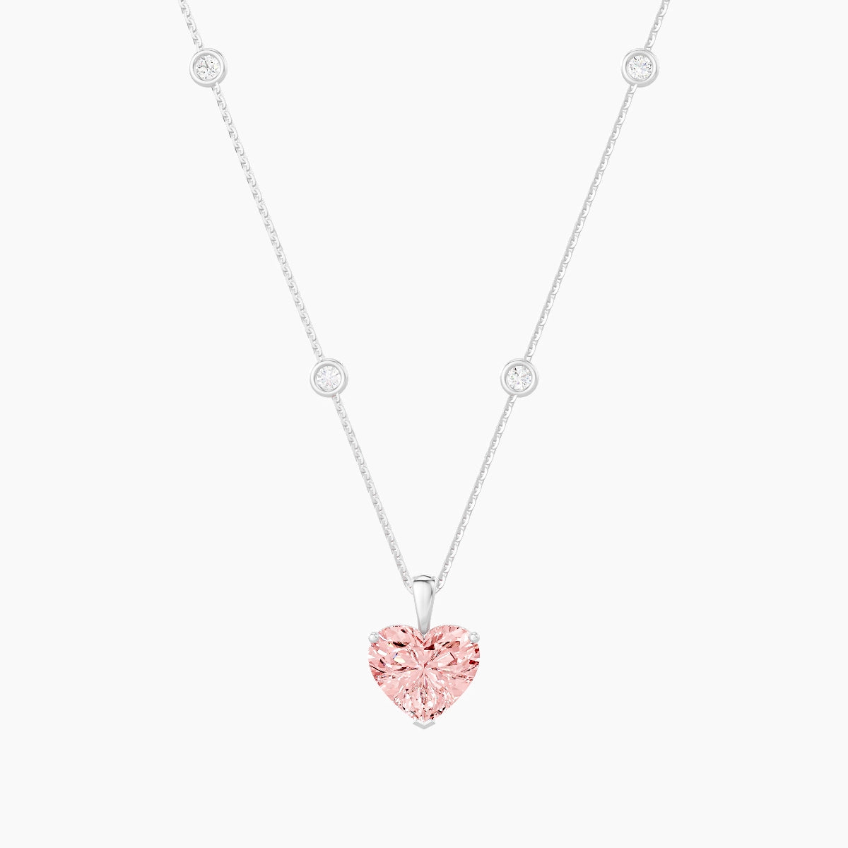 Hanging Solitaire with Sautoir | 18k White Gold 3 ct Pink Lab Diamond Heart Pendant
