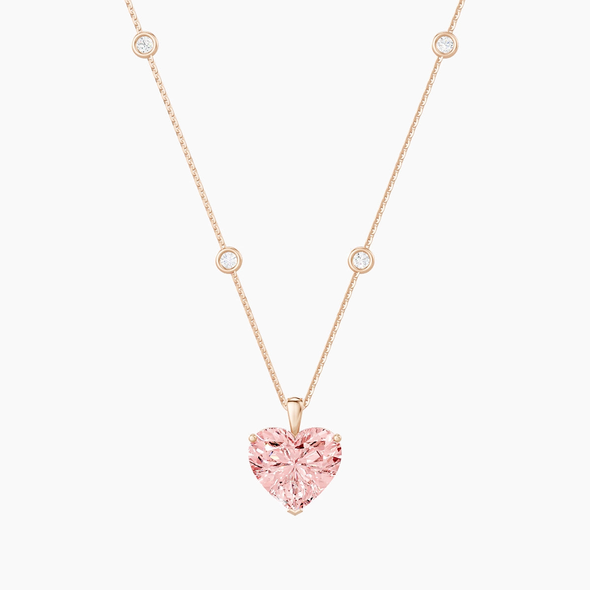 Hanging Solitaire with Sautoir | 18k Rose Gold 5 ct Pink Lab Diamond Heart Pendant