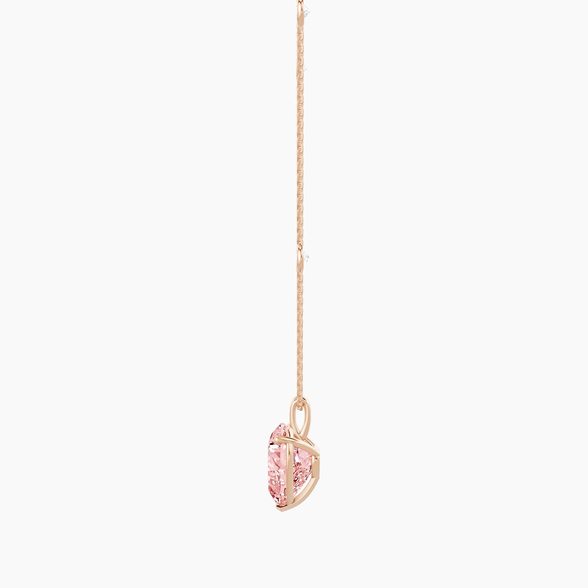 Hanging Solitaire with Sautoir | 18k Rose Gold 5 ct Pink Lab Diamond Heart Pendant