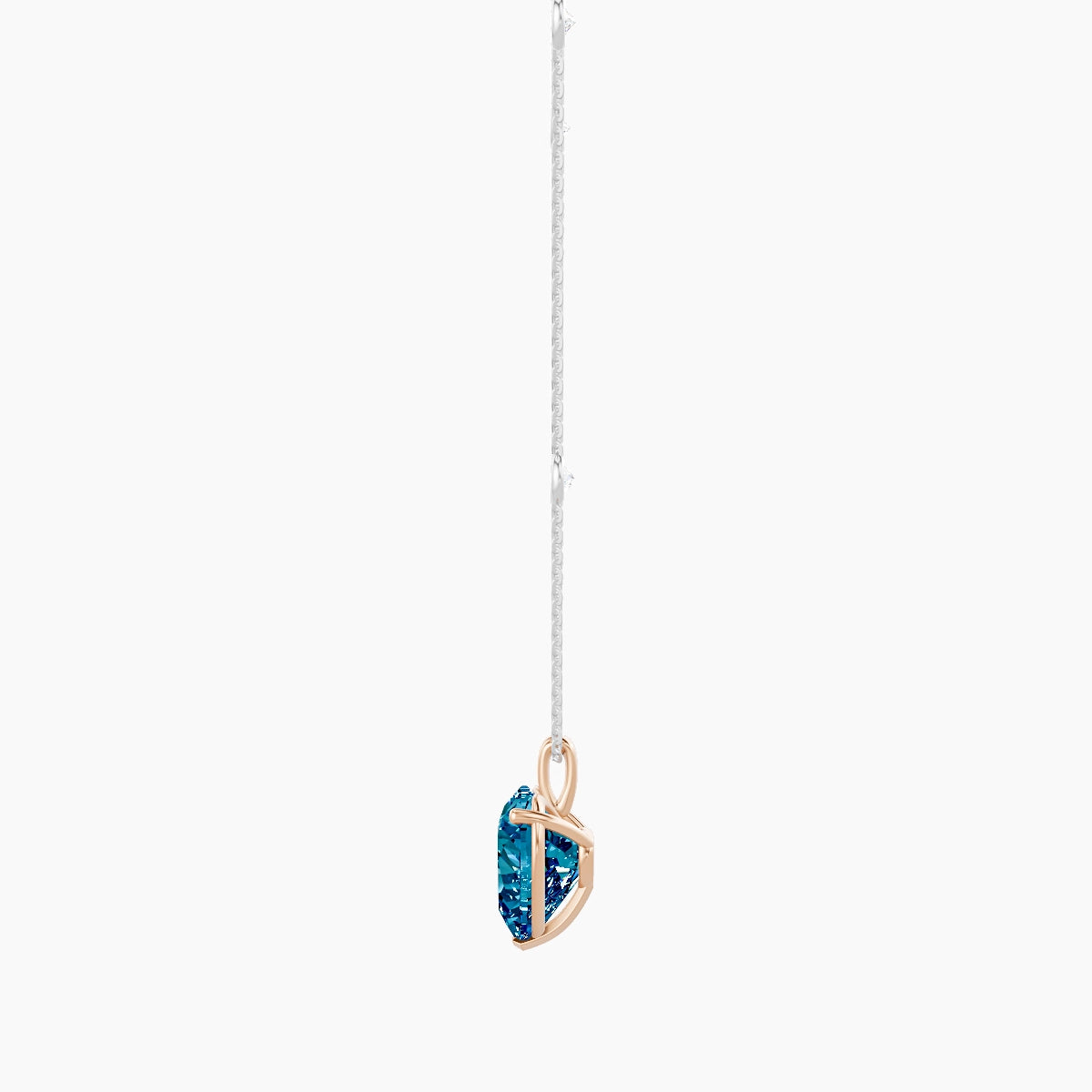 Hanging Solitaire with Sautoir | 18k White & Rose Gold 5 ct Blue Lab Diamond Heart Pendant