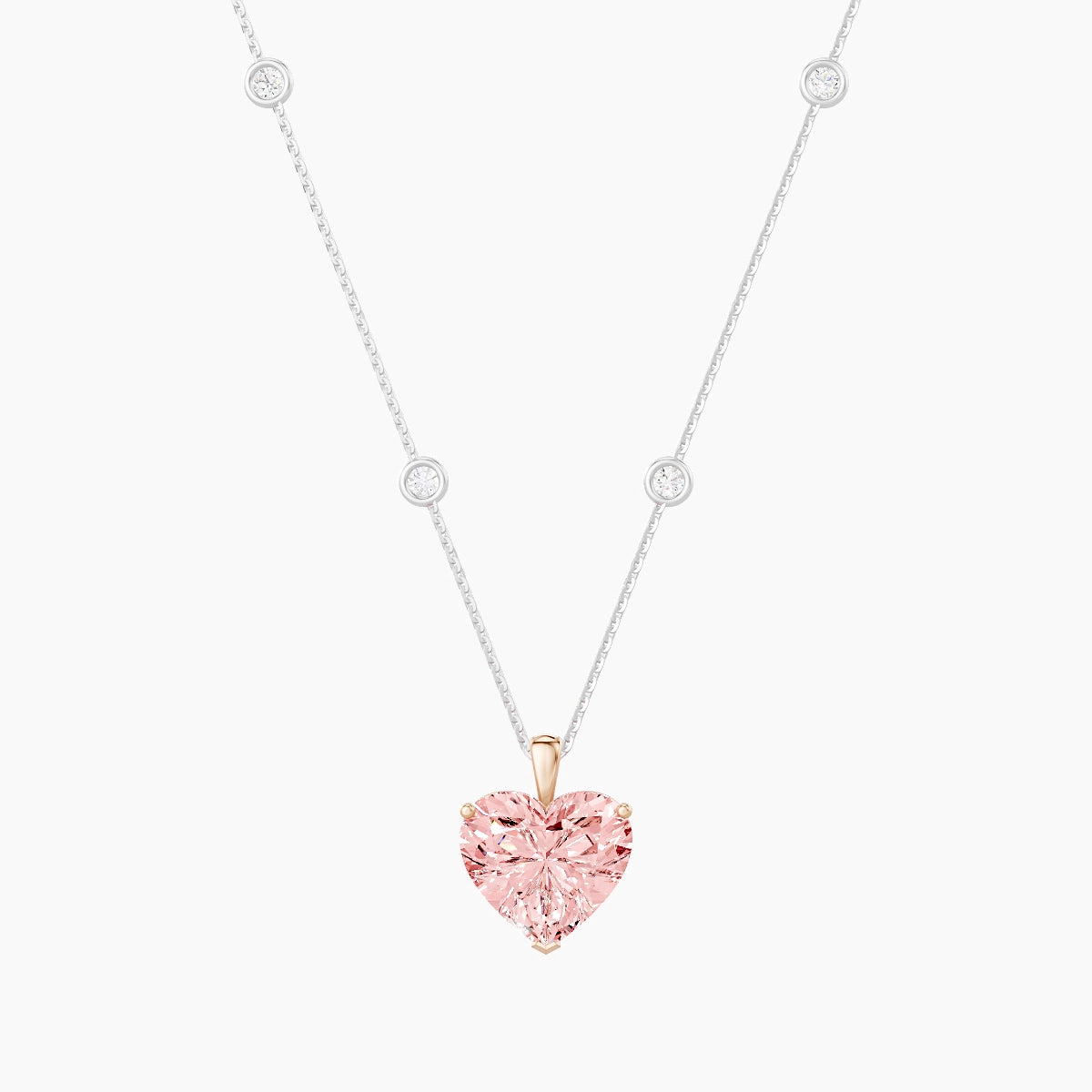 Hanging Solitaire with Sautoir | 18k White & Rose Gold 5 ct Pink Lab Diamond Heart Pendant
