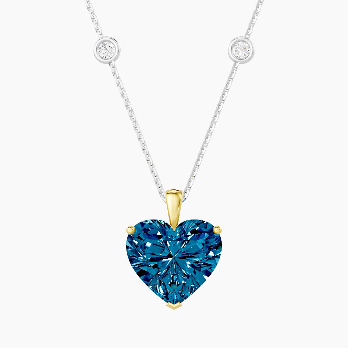 Hanging Solitaire with Sautoir | 18k White & Yellow Gold 5 ct Blue Lab Diamond Heart Pendant