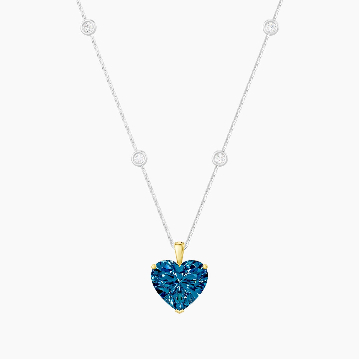 Hanging Solitaire with Sautoir | 18k White & Yellow Gold 5 ct Blue Lab Diamond Heart Pendant