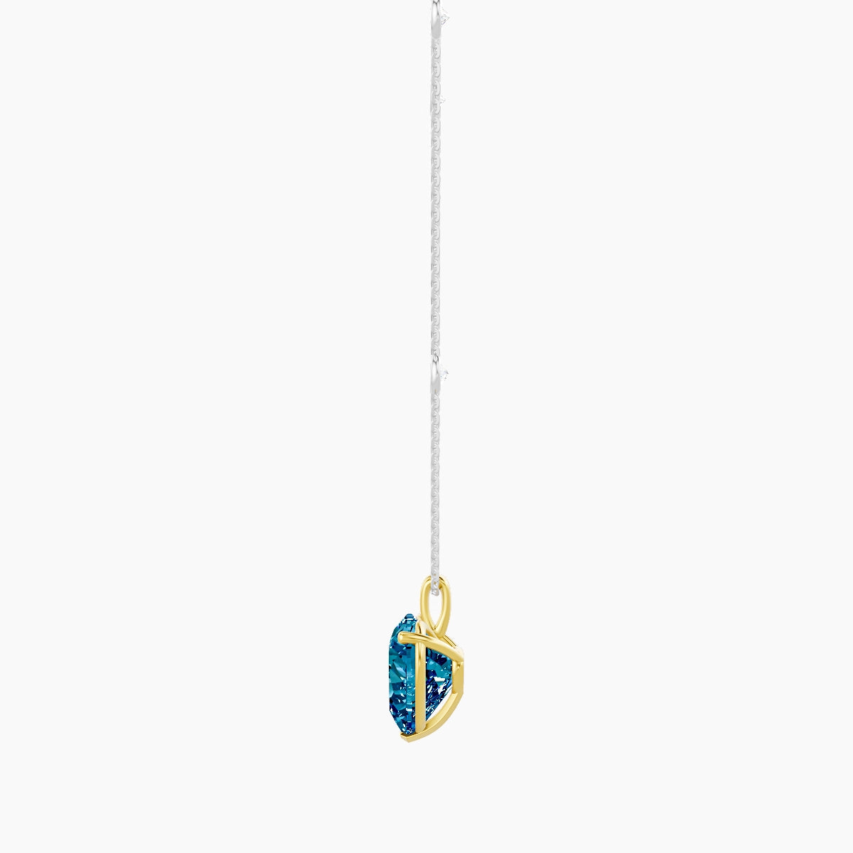 Hanging Solitaire with Sautoir | 18k White & Yellow Gold 5 ct Blue Lab Diamond Heart Pendant